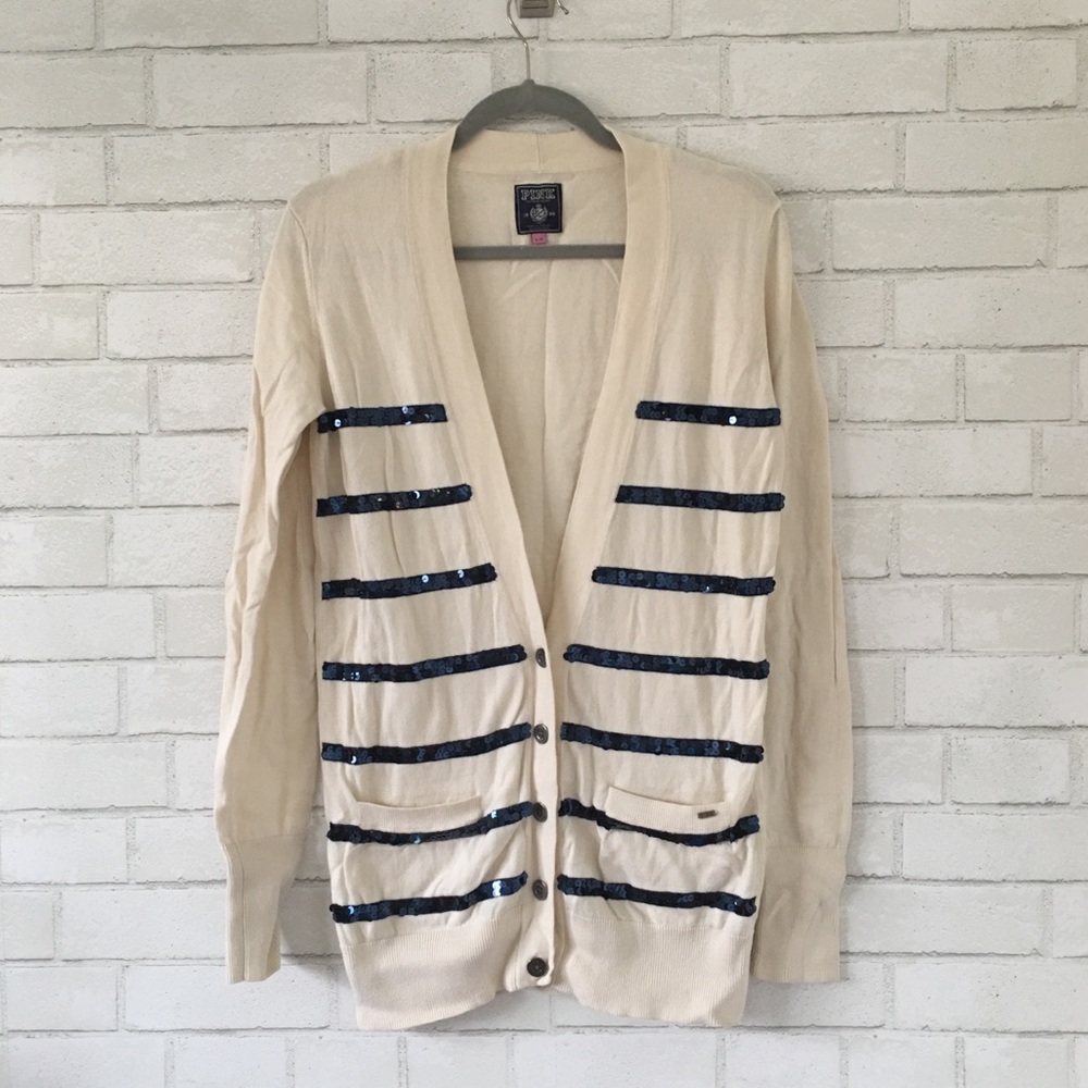 Victoria's Secret💋PINK White & Navy Cardigan